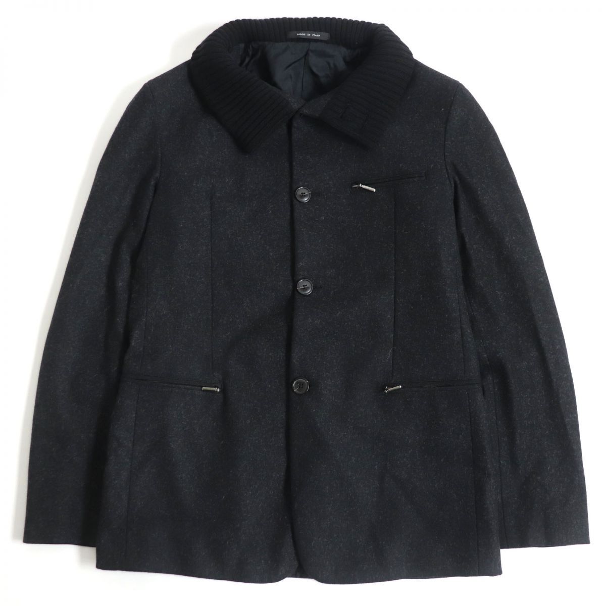 良品□黒タグ エンポリオアルマーニ MR A LINE フード入り ウール 