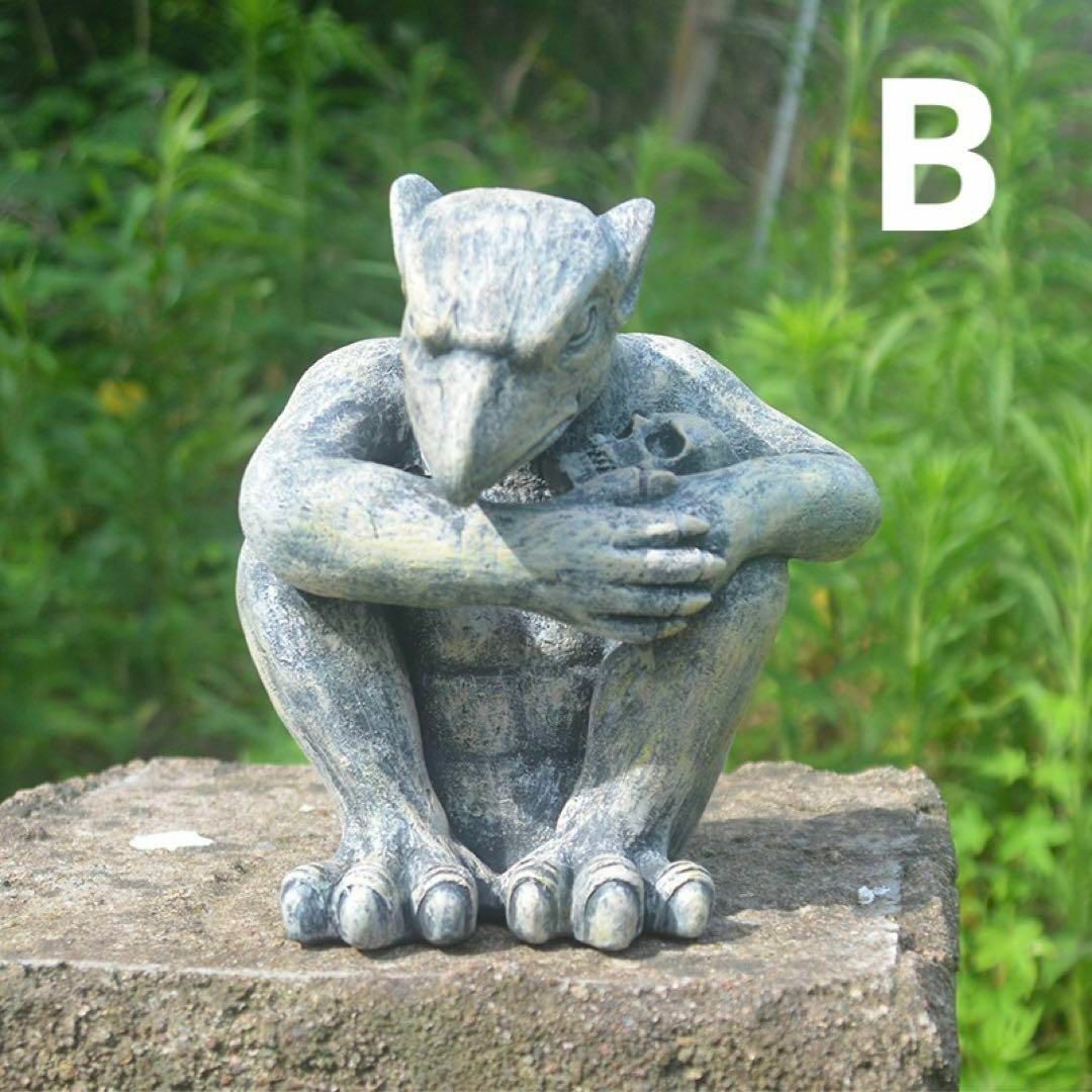 ガーゴイル オブジェ 石像風 魔除け 置物 庭 ガーデン オーナメント ガーデニング 彫刻 膝を抱える ハロウィン ヨーロッパ 西洋 悪魔  amqoya - メルカリ