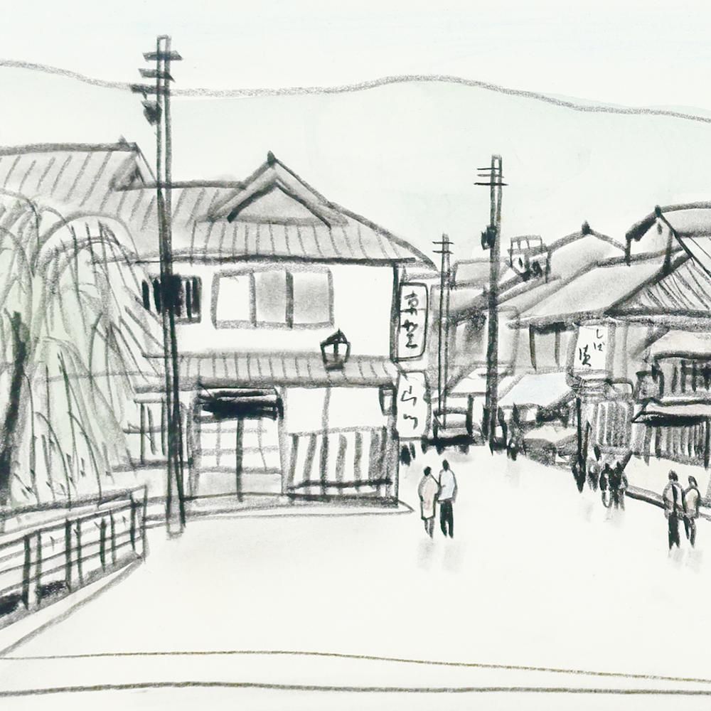 真作】【WISH】風間完「風景」水彩 昭和の町並み ◇貴重風景画 〇人気