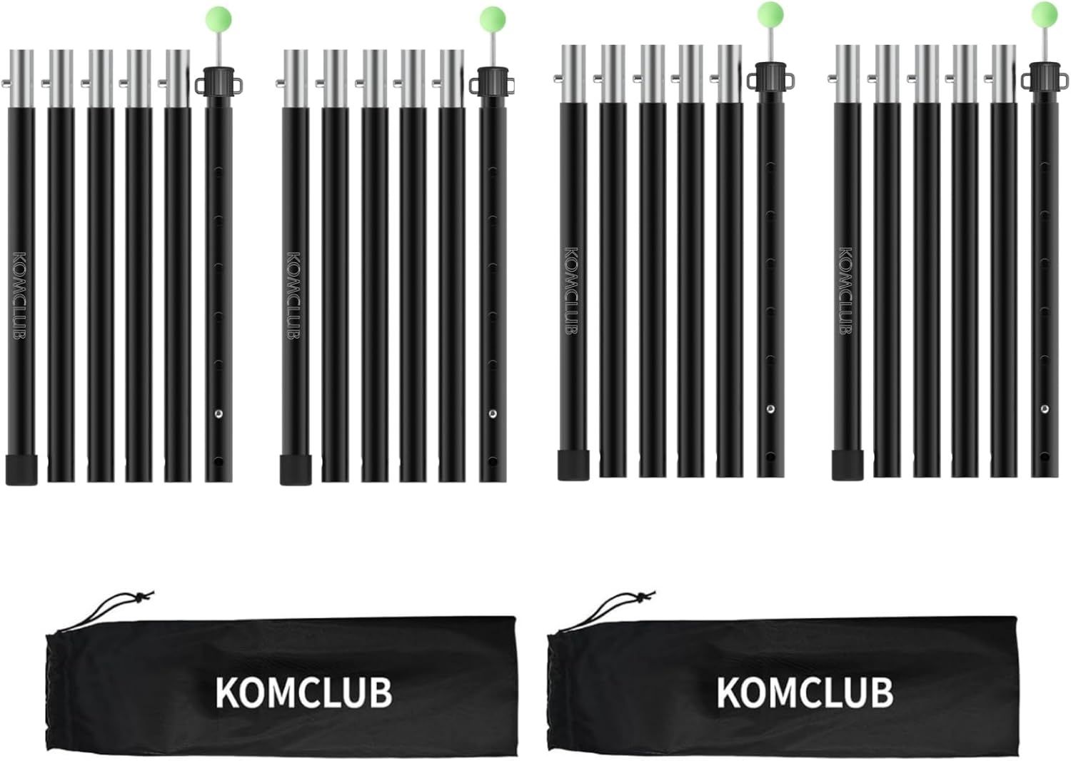 KOMCLUB テントポール タープポール 収納40cm MAX240cm 直径24mm 25段階調節 6節連結 アルミ製 高さ調整 プッシュボタン式 組立簡単 収納袋付き 天幕用ポール キャンプ設営用