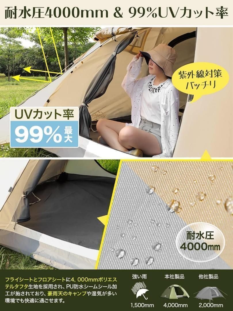 テント 2人用 3.5畳　広い内室　3D通気システム　ドームテント 4000mm 楽天市場】テント 2人用 【3.5畳の広い内室＆3D通気システム