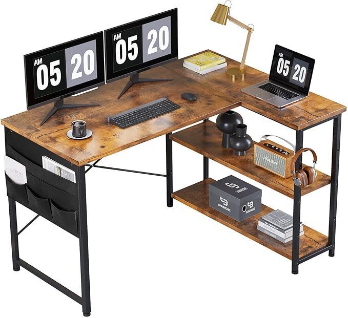 【在庫処分】YeTom パソコンデスク 机 学習机 桌子 右棚左棚 幅107cm computer desk ゲーミングデスク l字デスク pcデスク 収納袋付き勉強机 bàn học コーナーデスク ワークデスク 本棚付きデスク ビ