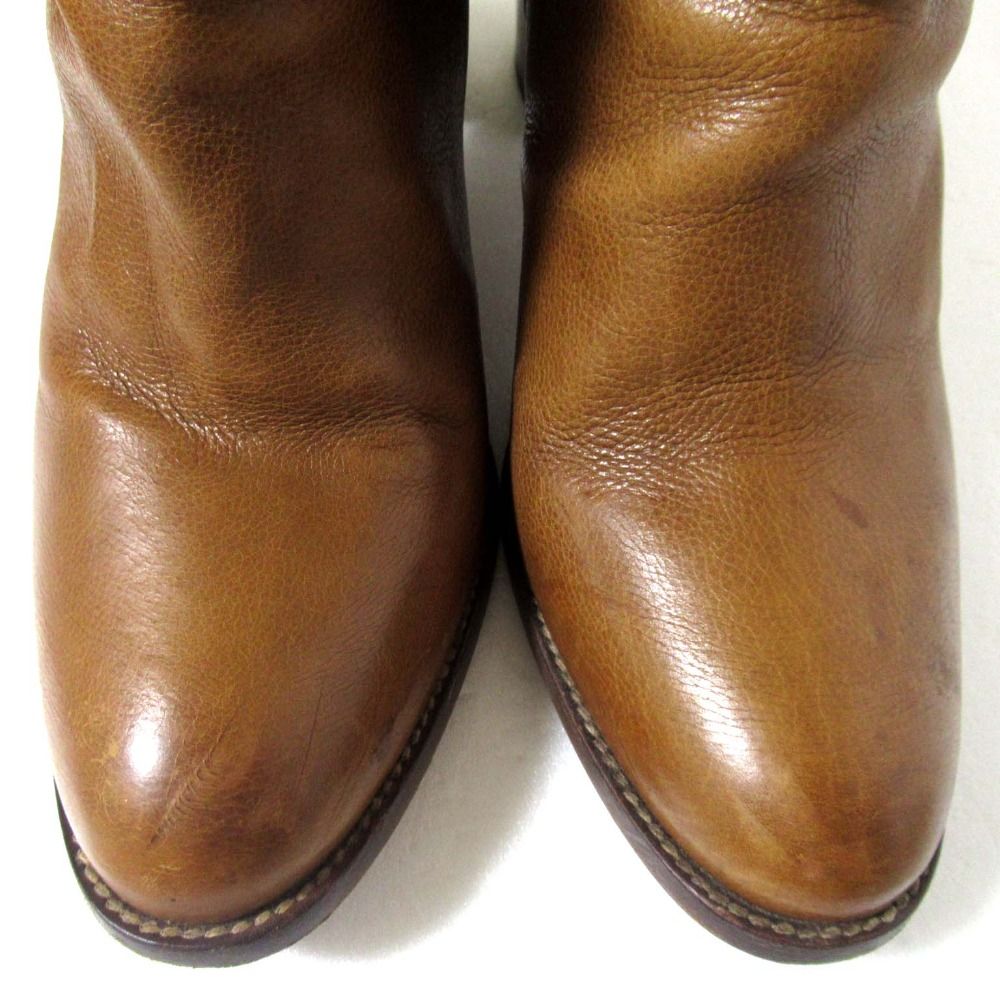 SARTORE サルトル レザー チャンキーヒール ハイヒール ショートブーツ サイズ37 約24cm キャメル×ゴールド金具 レディース 古着 KIN-KAAI_COM