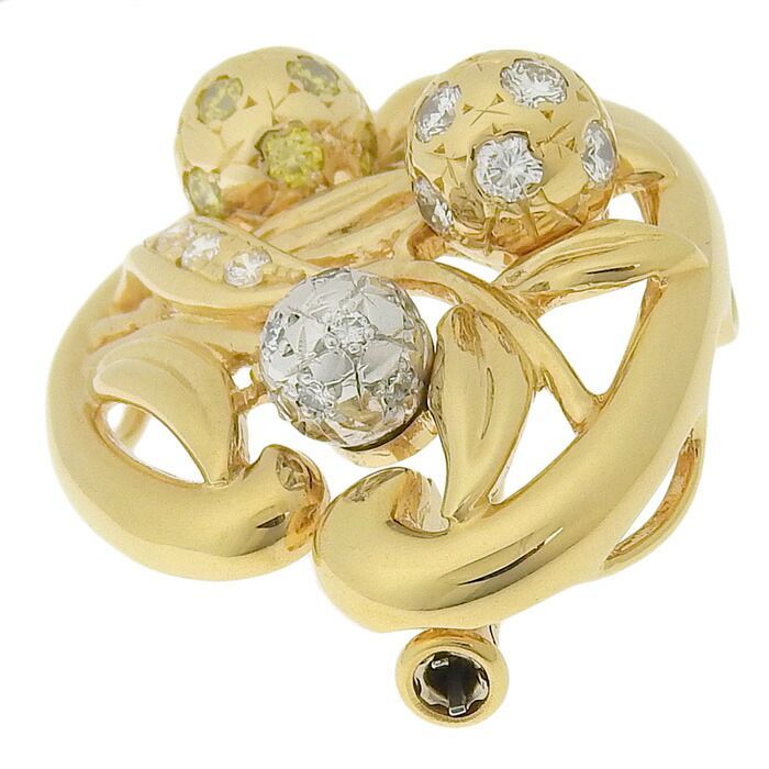 TASAKI タサキ デザイン ダイヤ カラーストーン ブローチ K18YG Pt900