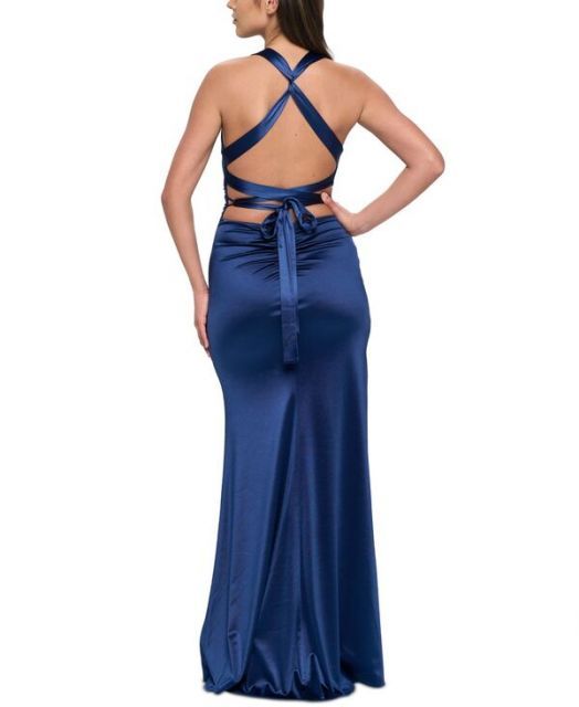 ビーダーリン レディース ワンピース トップス Juniors Strappy-Back Satin Gown Navy