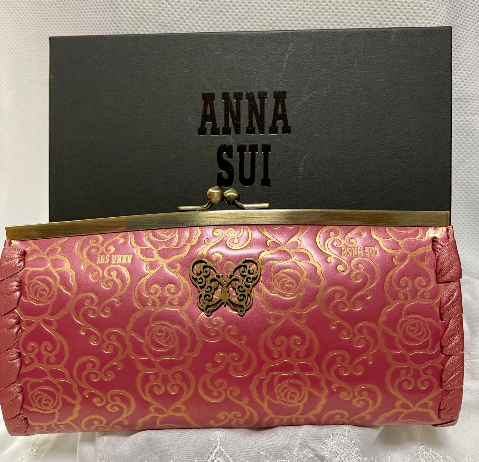アナスイ 長財布 がま口 ピンク花柄 - メルカリ