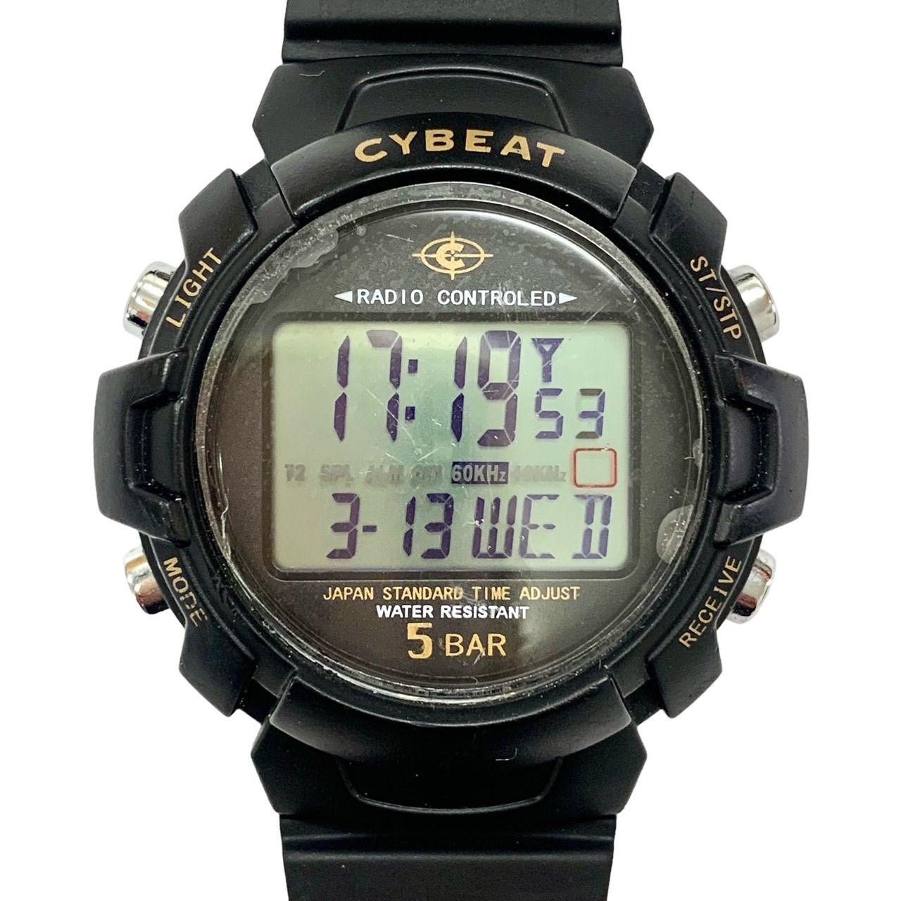 【CYBEAT ️J-AXIS】 サイビート 電波デジタル腕時計 Radio CONTROLED JAPAN STANDARD Time Adjust ブラック 稼働品 (AYA)