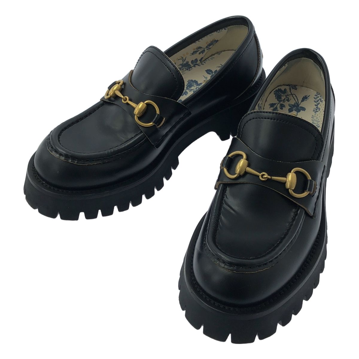 GUCCI | グッチ | Forsebit Bee Loafer ビー | シャイニースムースレザー ホースビット ラグソール ローファ | 38 | ブラック|ゴールド | レディース