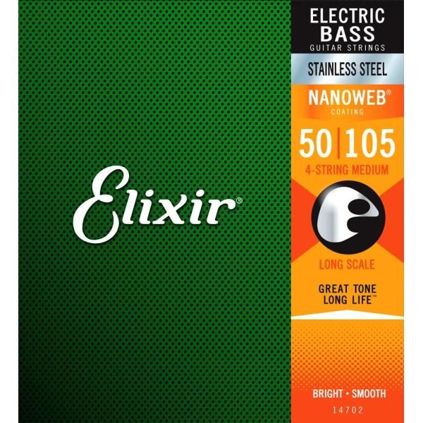 エレキベース弦 Elixir ベース弦 14702 NANOWEB LONG SCALE MEDIUM 50-105 STAINLESS