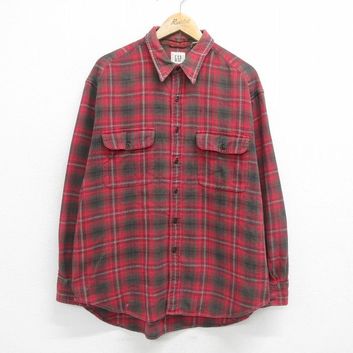 XL/古着 ギャップ GAP 長袖 フランネル シャツ メンズ 00s コットン 赤他 レッド チェック 24jan20 中古 トップス