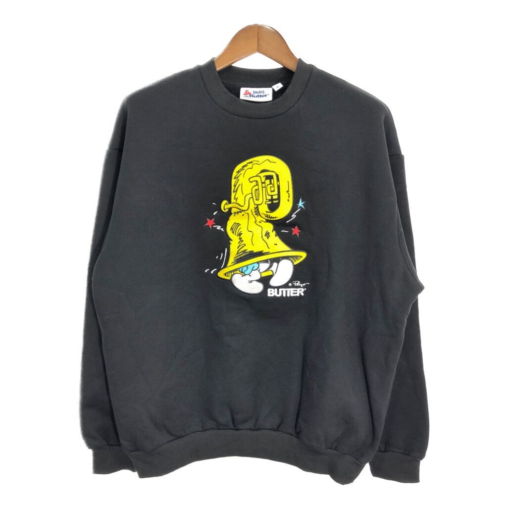 SMURFS × Butter Goods スマーフ スウェット キャラクター ブラック (メンズ L) 中古 古着 S2367