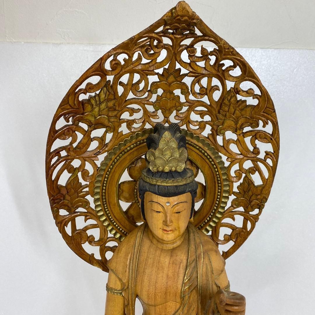 木彫 観音像 高さ約61.5cm 東H5-1029 トヒサ