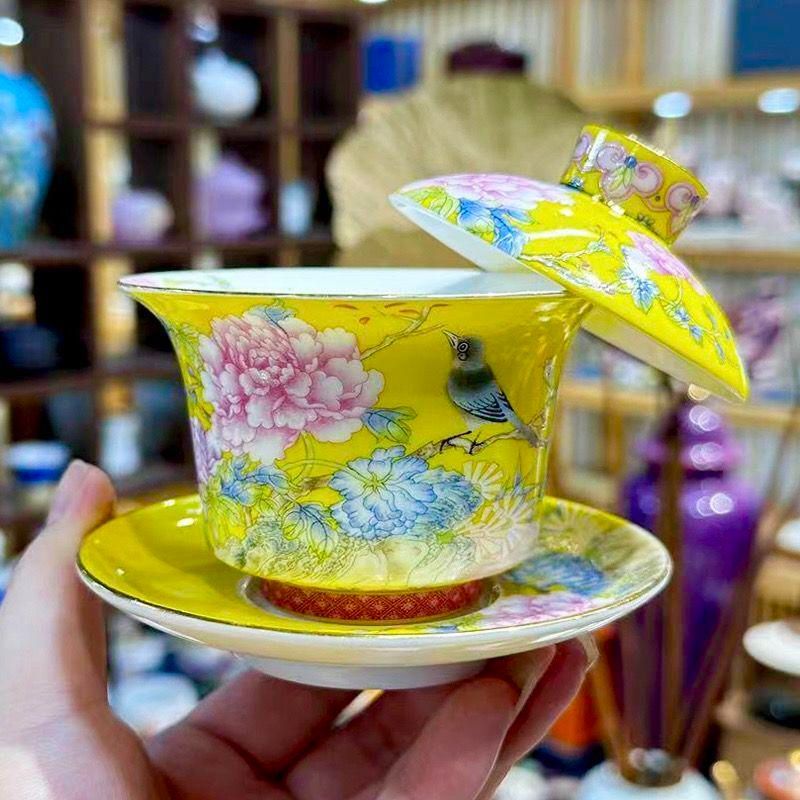 景徳鎮 磁器粉彩色万華蓋碗 高級な茶器 茶碗6個セット