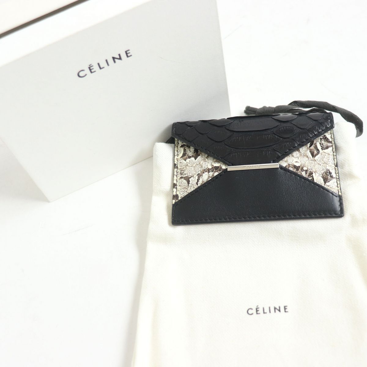 未使用□CELINE/セリーヌ ロゴシルバー金具 パイソンレザー×カウレザー フラップ式 カードケース/名刺入れ ブラック系 イタリア製 メンズ  t04-st30221-721 - メルカリ