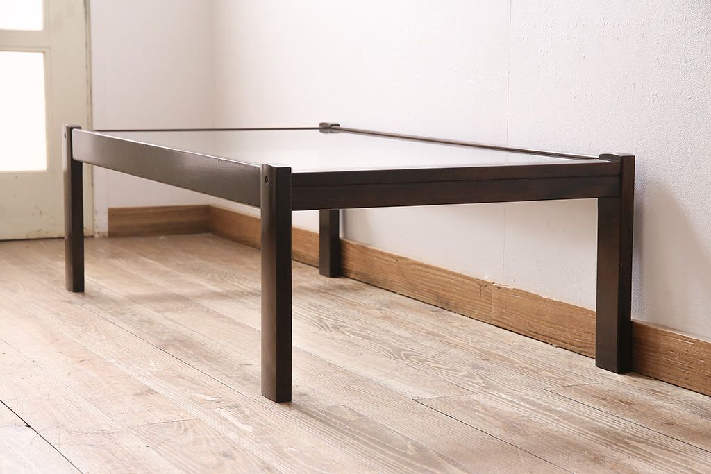 傷み有】ビンテージ カリモク ガラス トップ ローテーブル 送料込 傷み有】ビンテージ カリモク ガラス トップ ローテーブル 送料込 机