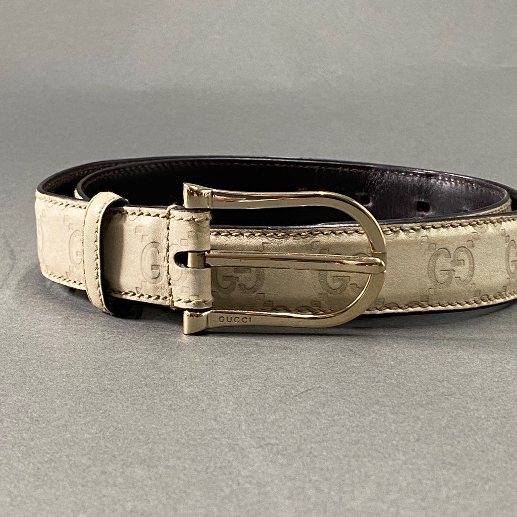 b8-3 GUCCI グッチ GG グッチシマ レザーベルト 85・34 ホワイト 