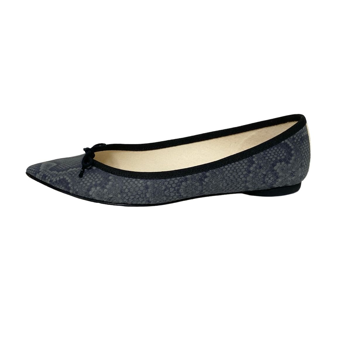 repetto レペット フラットシューズ 38 1|2 レディース - ダークグレー×グレー×黒 パイソン柄|型押し加工|リボン