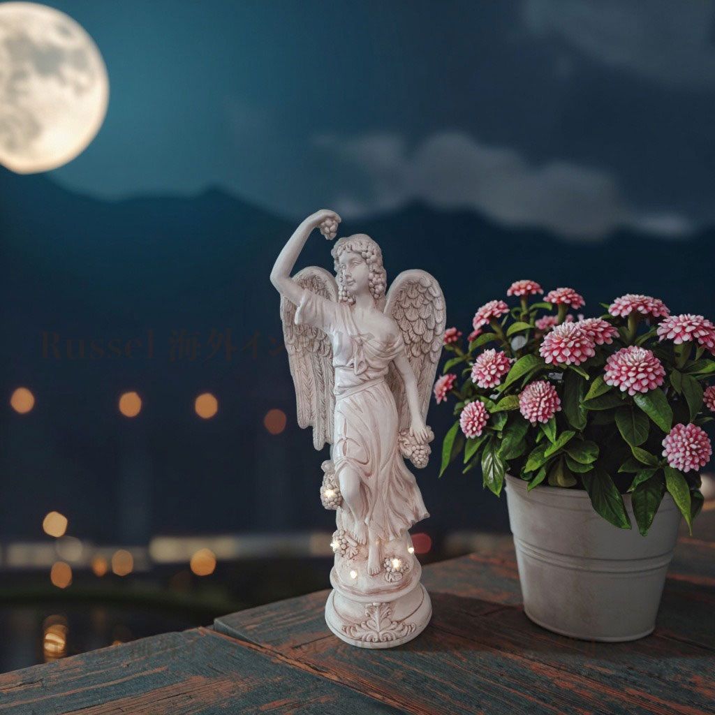 ガーデンオーナメント 天使 アンティーク調 ライト 付き