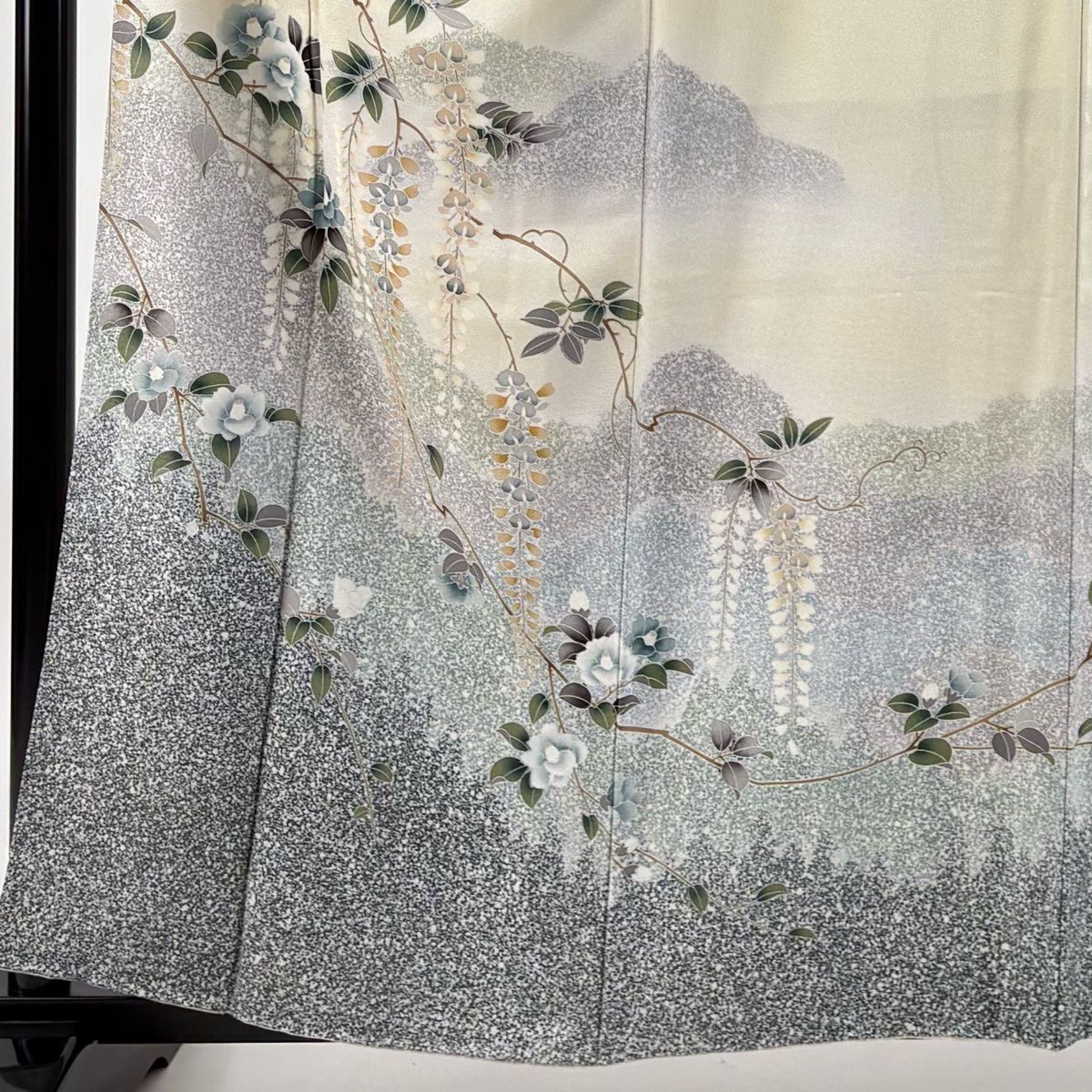 訪問着 身丈159cm 裄丈63cm S 袷 椿 藤 ぼかし ベージュ 正絹 秀品