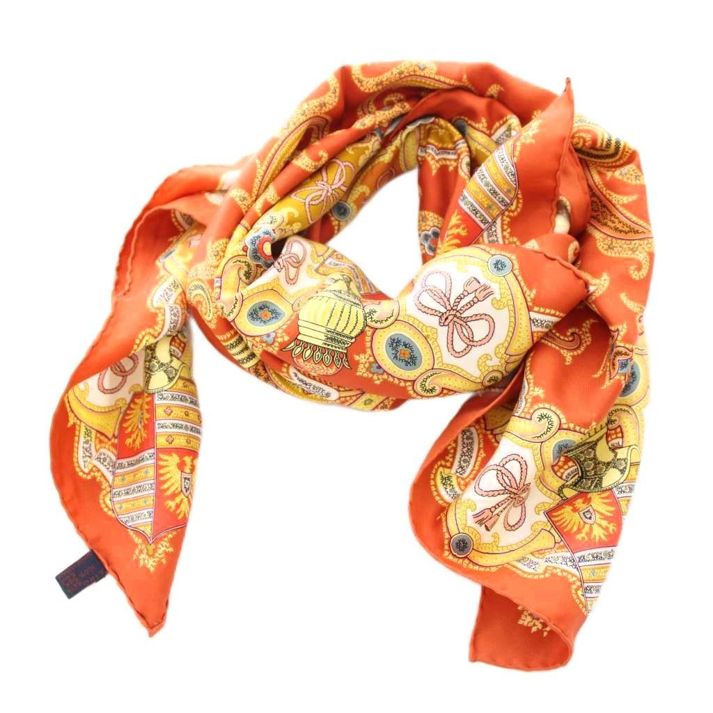 中古】エトロ ETRO スカーフ ペイズリー柄 総柄 シルク オレンジ