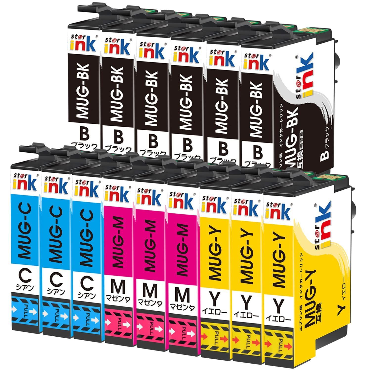 【数量限定】（6BK/3C/3M/3Y） 15本セット MUG 互換インク 互換インクカートリッジ Epson EW-052A EW-452A マグカップ 大容量 MUG-4CL 残量表示機能 対応 個包装 エプソン starink製