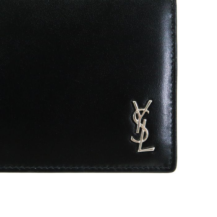 サンローラン SAINT LAURENT ビルクリップウォレット タイニーカサンドラ カーフスキン (レザー) 6077381 二つ折り財布  マネークリップ ミディアムウォレット カードケース メンズ レディース ブラック 美品 中古 mao26018