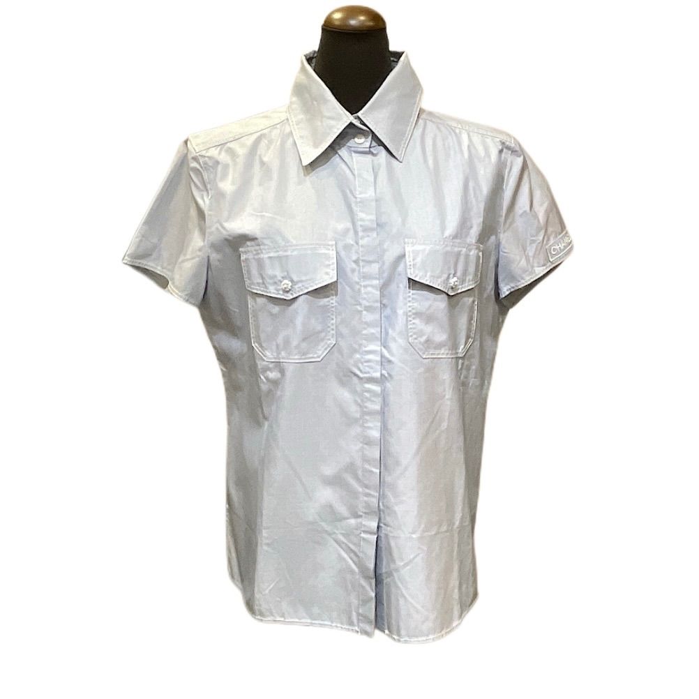 CHANEL シャネル 05C ストライプ 半袖 シャツ ブラウス カメリア  