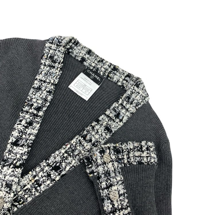 CHANEL シャネル 04P リブ コットン カーディガン コットン グレー 38 P23598W03345 CHANEL シャネル 04P リブ コットン カーディガン グレー 38