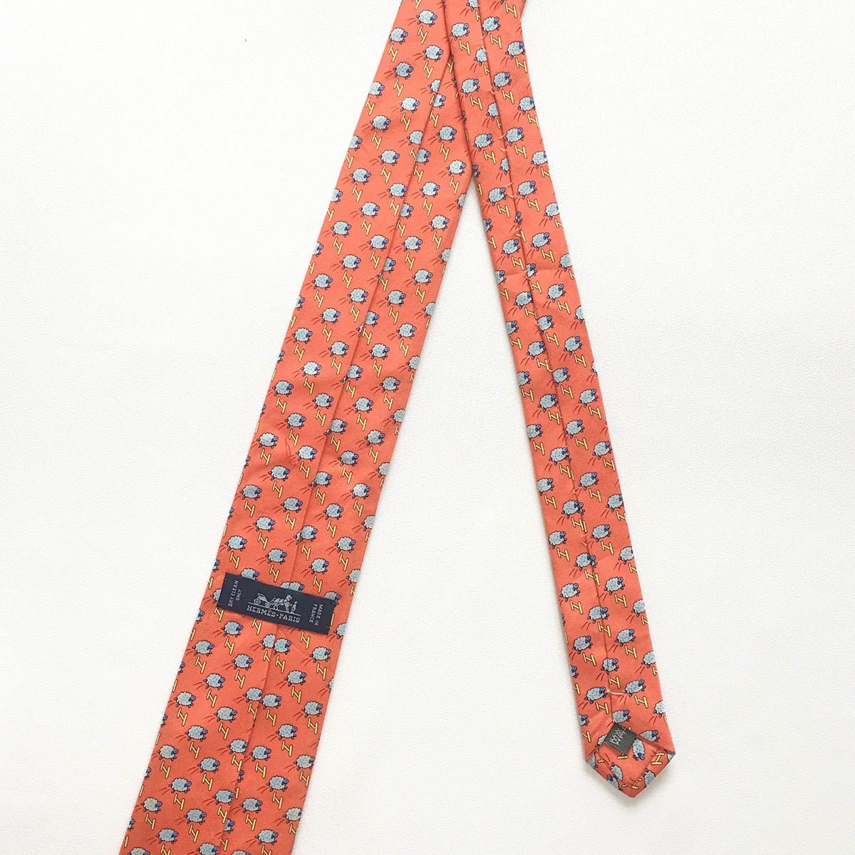 美品 エルメス HERMES ネクタイ シルク100% フランス製 オレンジ