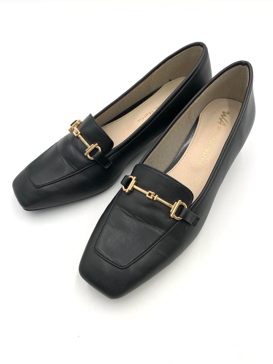 WA ORiental TRaffic ダブルエーオリエンタルトラフィック 42101 メタリックラインビットヒール ローファー シューズ size40|黒 レディース
