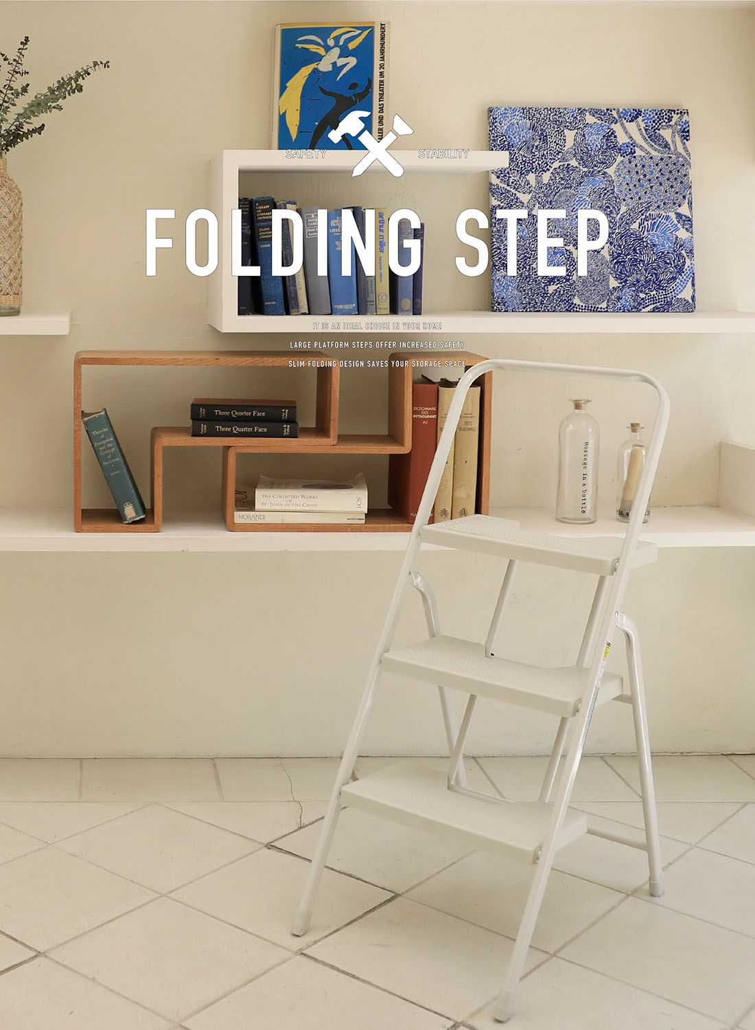 フォールディングステップ FOLDING STEP アウトドア フォールディングステップ3段 アイボリー 踏み台 足場 脚立 荷下ろし 折りたたみ スリム収納 ワンタッチ開閉 ロック機能 安定感 滑り止め 耐荷重100 kg 184761
