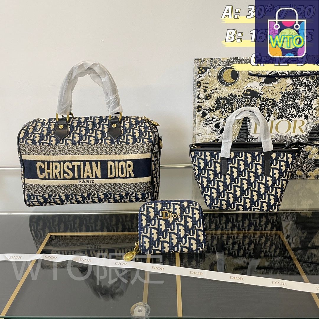 本日特価] TOP New 高品質3点セット - Dior ブルーピローバッグ