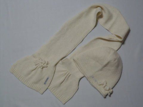 アルマーニジュニア armani junior アウトレット 子供服 女の子 フリーサイズ 約 70cm 80cm ベビー服 ニット 帽子 マフラー 2点 白 秋 冬 ★3 冬服 ガールズ 女児 キッズ ベビー 【】 ユーズド リサイクル