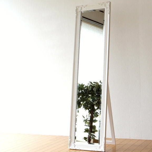 姿見鏡 おしゃれ 全身鏡 全身ミラー アンティークホワイトのスタンドミラー