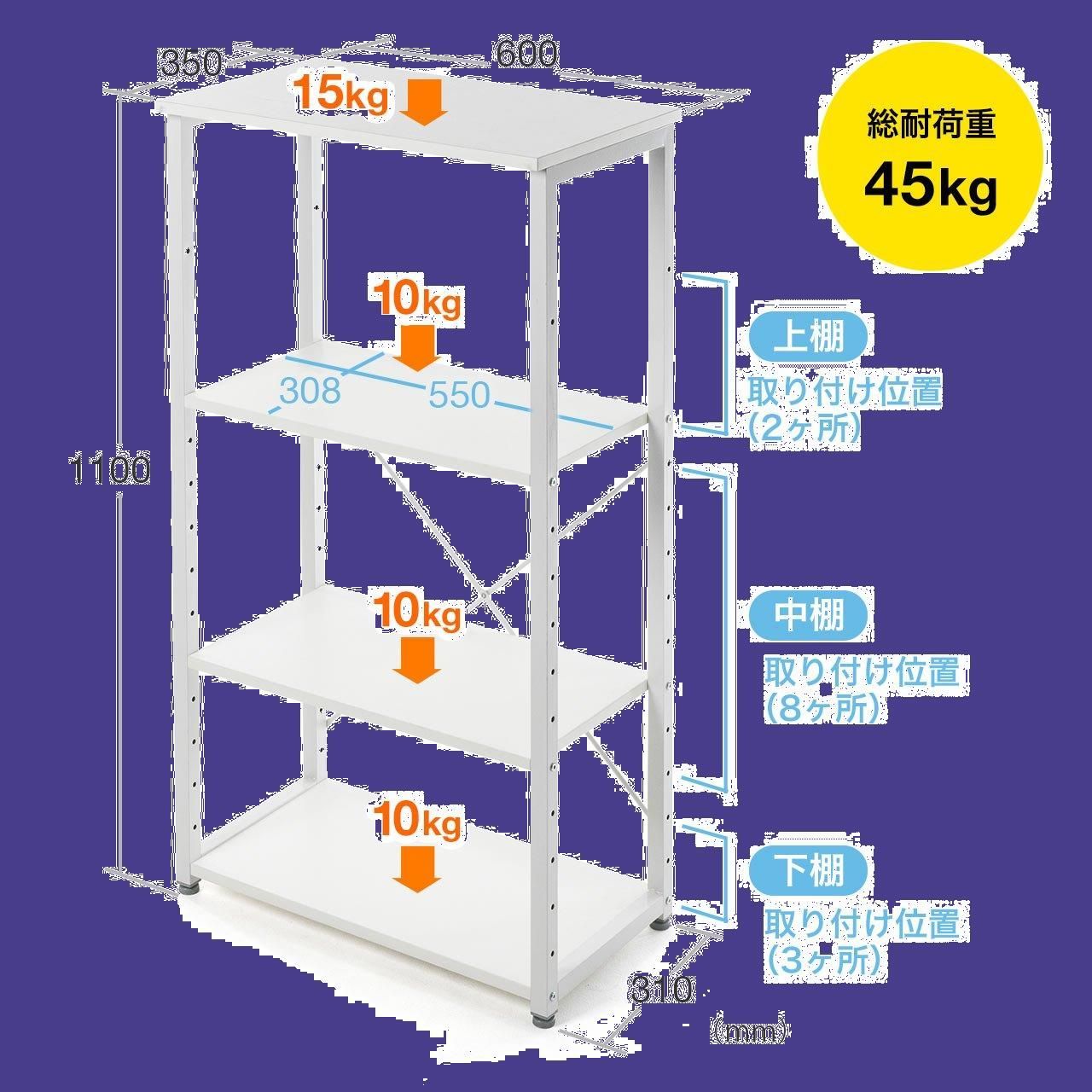 サンワダイレクト デスクサイドラック 幅60×奥行35×高さ110cm キッチン ...