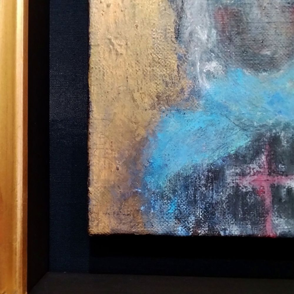 内野隆文 北の教会 絵画 サムホール 現代アート 人物画 肖像 額縁 真作