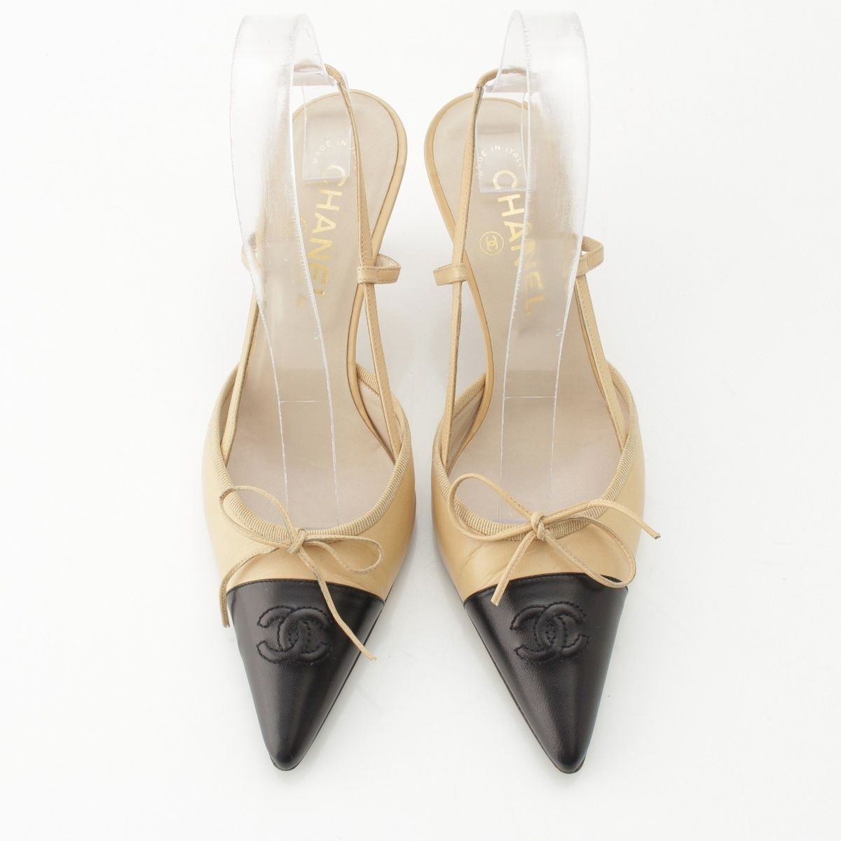 シャネル レザー ココマーク 購入 リボン スリングバック ポインテッド