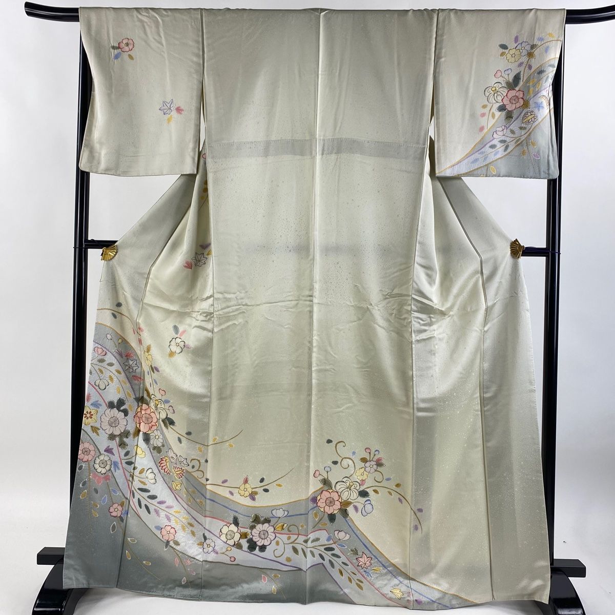 バイセル 美品 名品 訪問着 ベージュ 落款 ぼかし 雪輪 草花 柴垣 金彩 正絹 袷 160cm Mサイズ☆☆☆☆ 訪問着 身丈157cm 裄丈61.5cm S 袷 落款 建物 樹木 ぼかし ベージュ 正絹