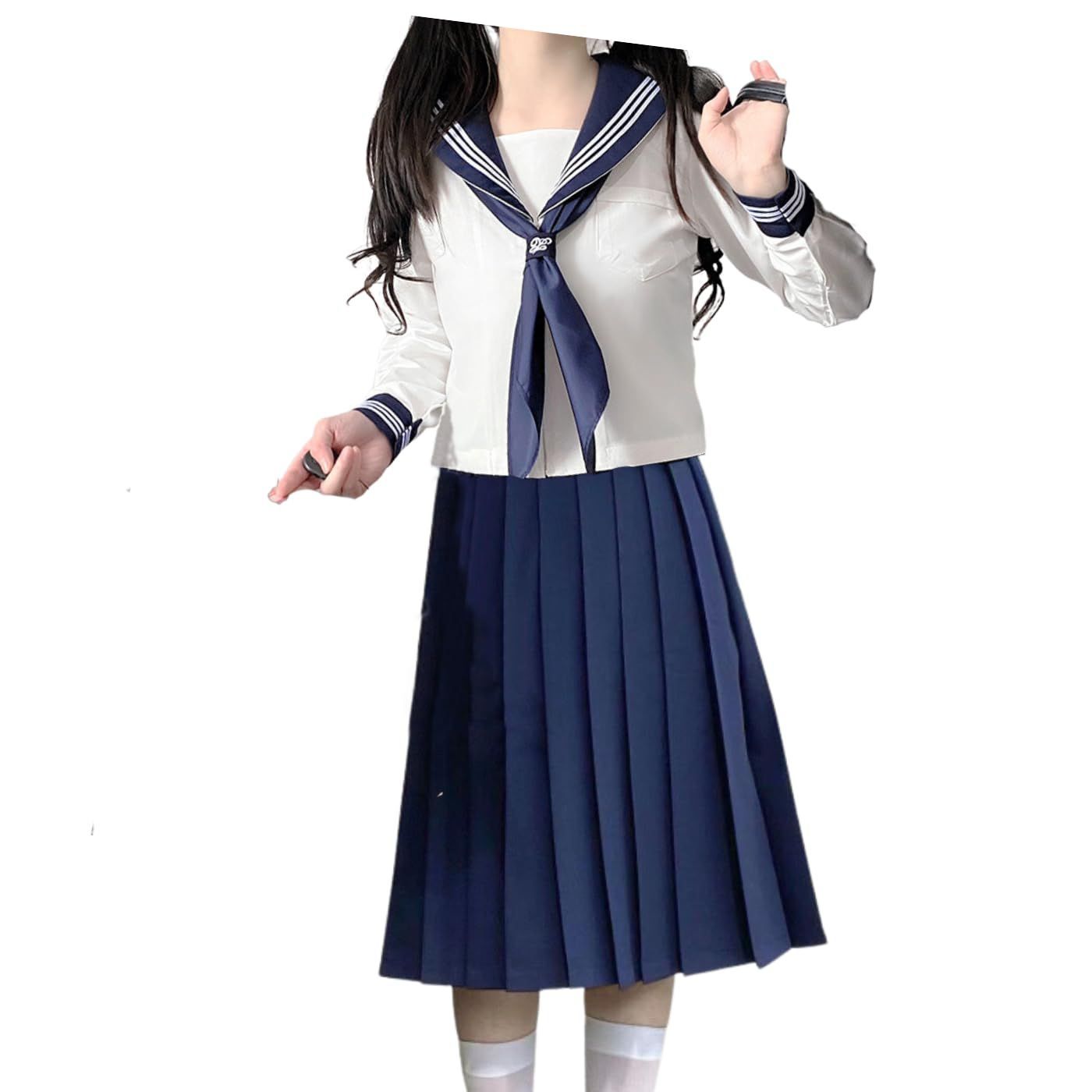 パフォーマンス 新しい 学校 コスチューム 上下 3点 ダンス セット JK 制服 女子 学生 衣装 コスプレ 長袖 本格 学園祭 文化祭 ひざ丈  女の子 学生制服 セーラー服 スクール リアル 衣裳 仮装 白三本 プリーツ 学生服 [FARFADET] JK -