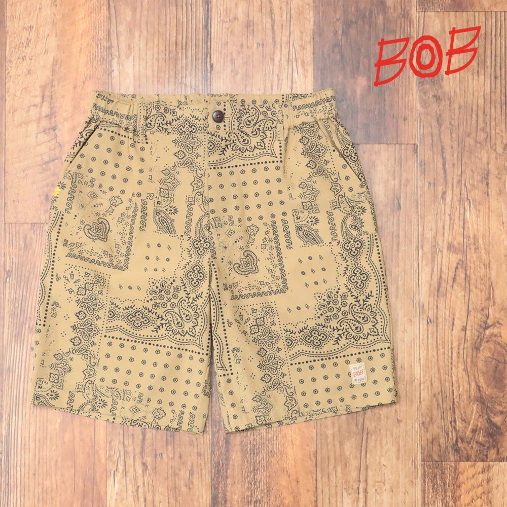春夏|BOB|Mサイズ|イージー ハーフパンツ 074833302 FLEXDRY 通気性 吸水速乾 バンダナ柄 ゴルフ |ベージュ|ka192|