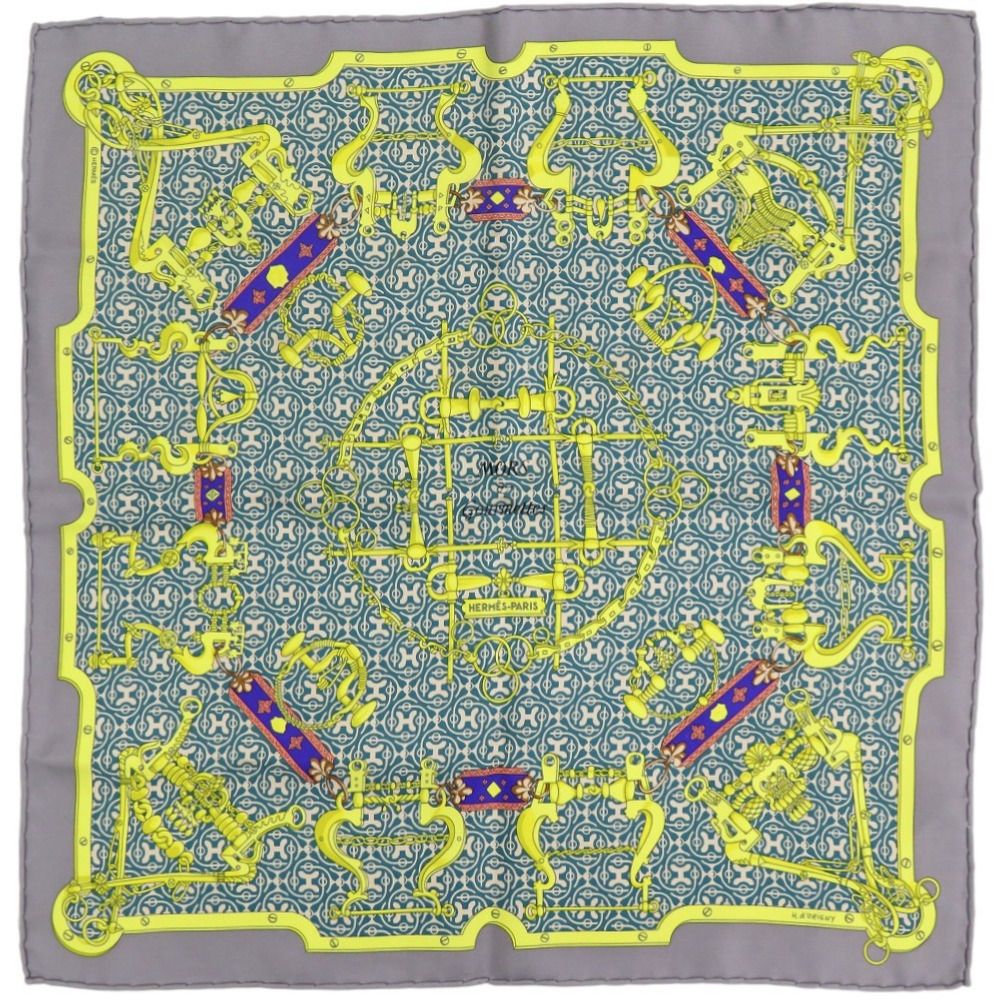 美品 エルメス カレ45 MORS et Gourmettes 馬銜と鎖 シルク