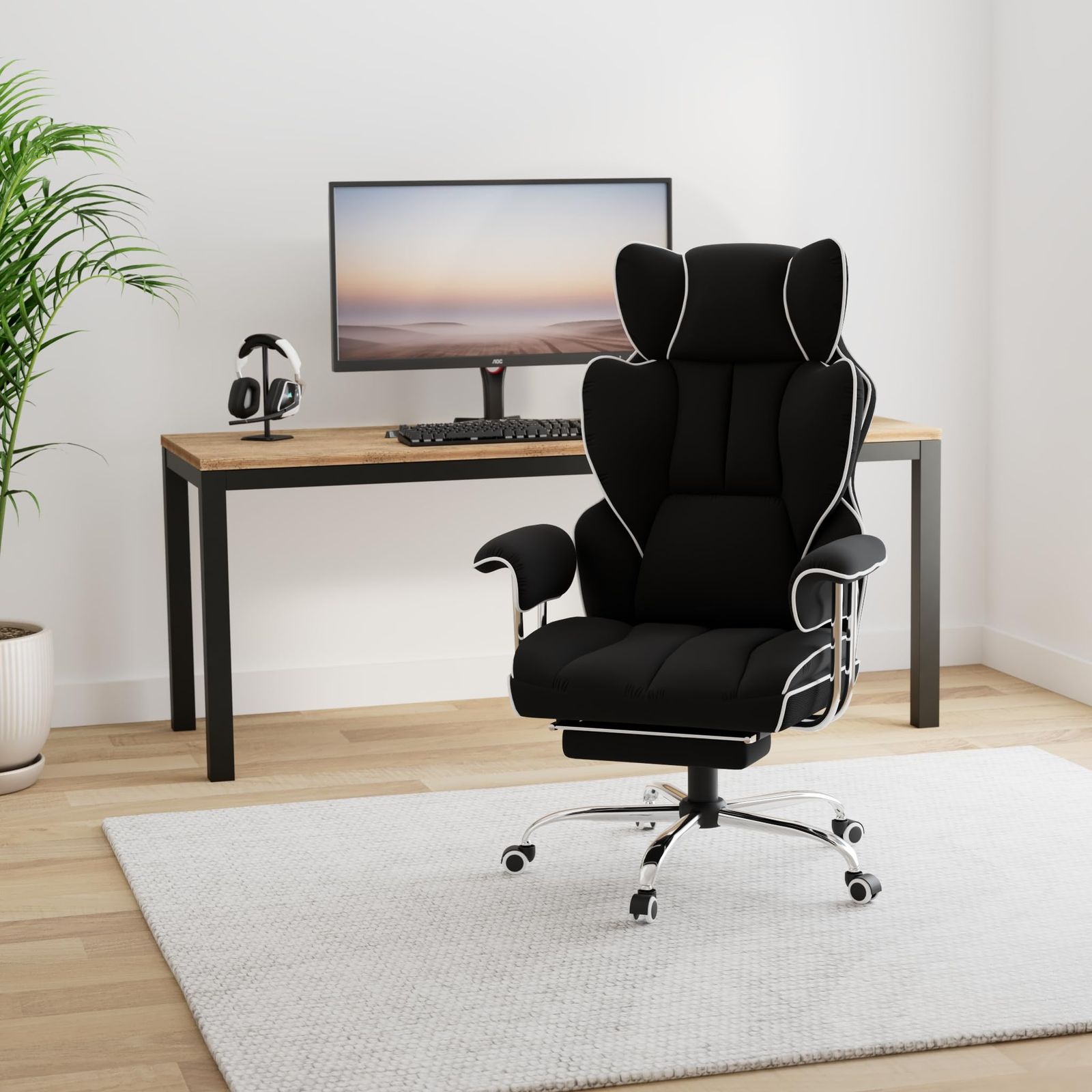 GTRACING ゲーミングチェア ファブリック オットマン 椅子 イス テレワーク 腰痛対策 pcチェア デスクチェア 蒸れない ソファーの座り心地 ふわふわPP綿採用 安心の非再生ウレタン採用 ポケットコイル採用 分区サポート 肉厚クッショ