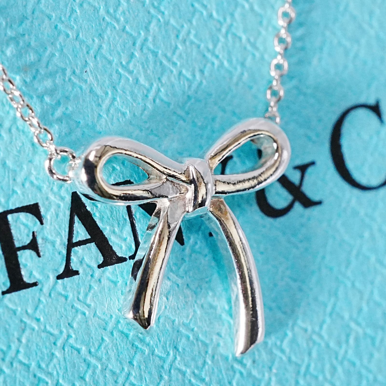 極美品 ティファニー リボン モチーフ ボウ ネックレス/25-1396S