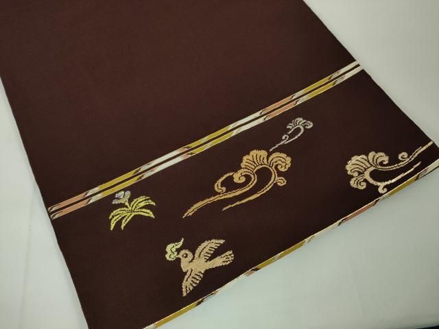 平和屋本店□極上 龍村平蔵製 本袋帯 木画獅鳳錦 黒檀色地 金糸 逸品  