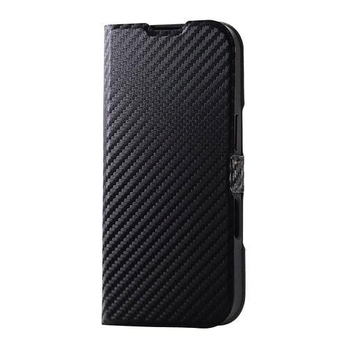 【新品・5営業日で発送】iPhone16Pro／レザーケース／手帳型／カーボンブラック(PM-A24CPLFUCB)