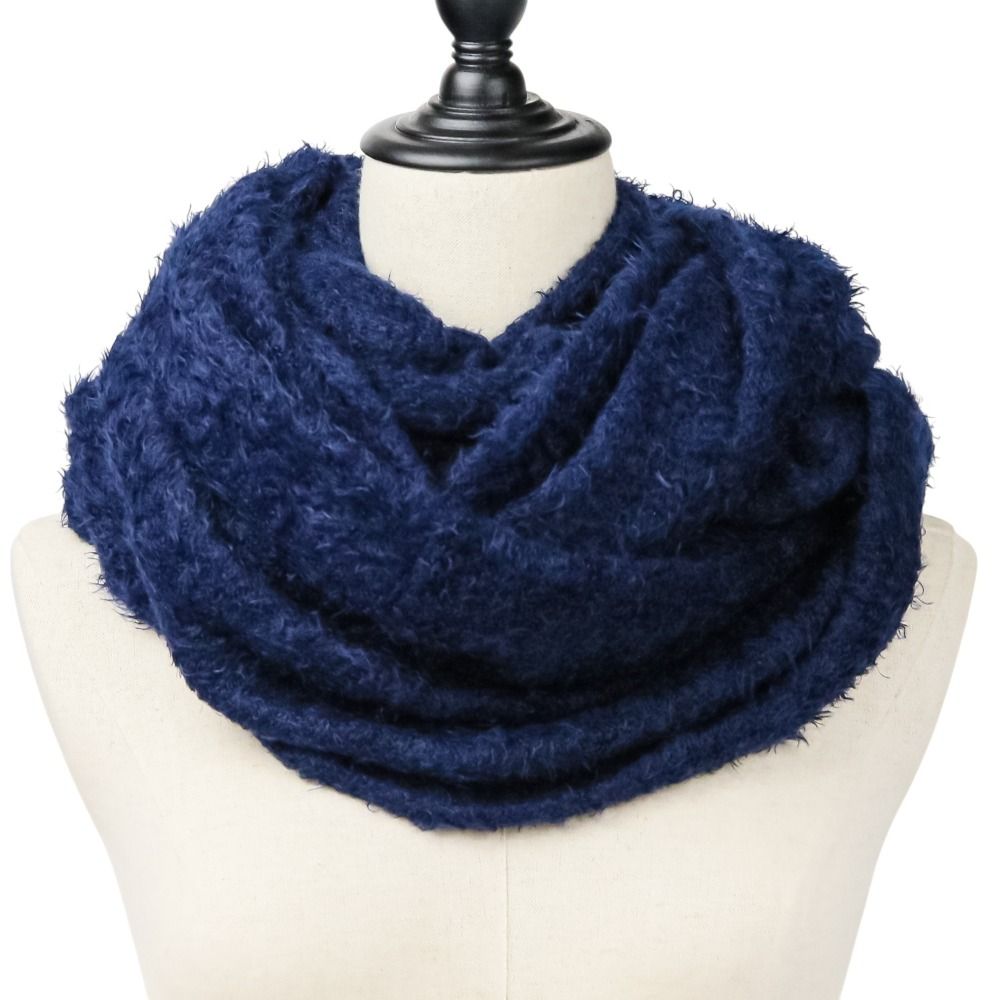 美品 hazama ハザマ 幾重の想いを包んだ行方のニットスヌード ネイビー