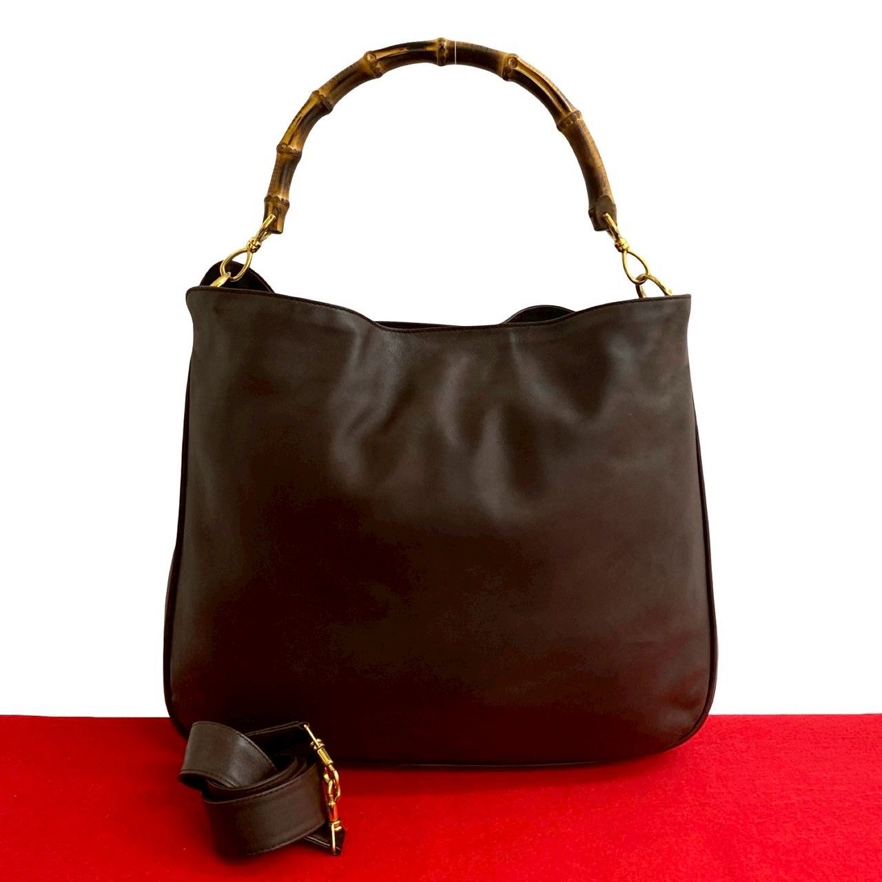 ✨希少✨GUCCI ショルダーバッグ レザー 本革 バンブー ブラウン ロゴ GUCCI グッチ バンブー ショルダーバッグ レザー ブラウン