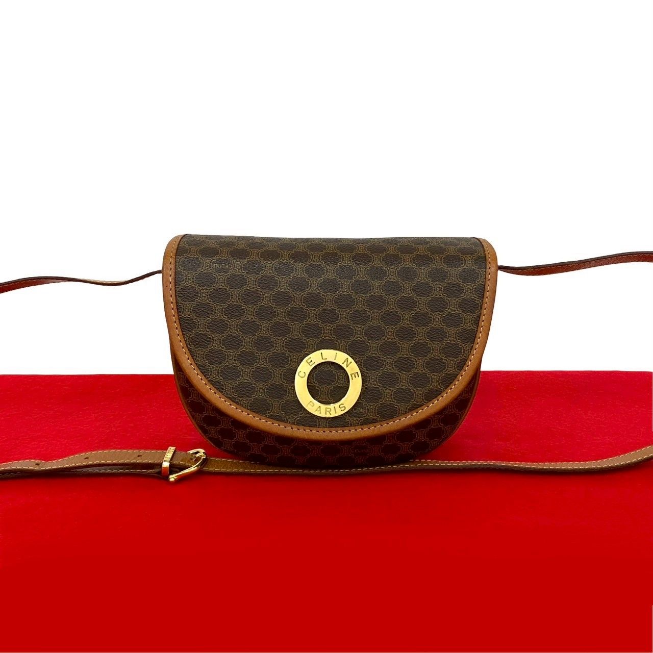 極 美品 CELINE セリーヌ ヴィンテージ サークル ロゴ 金具 マカダム 