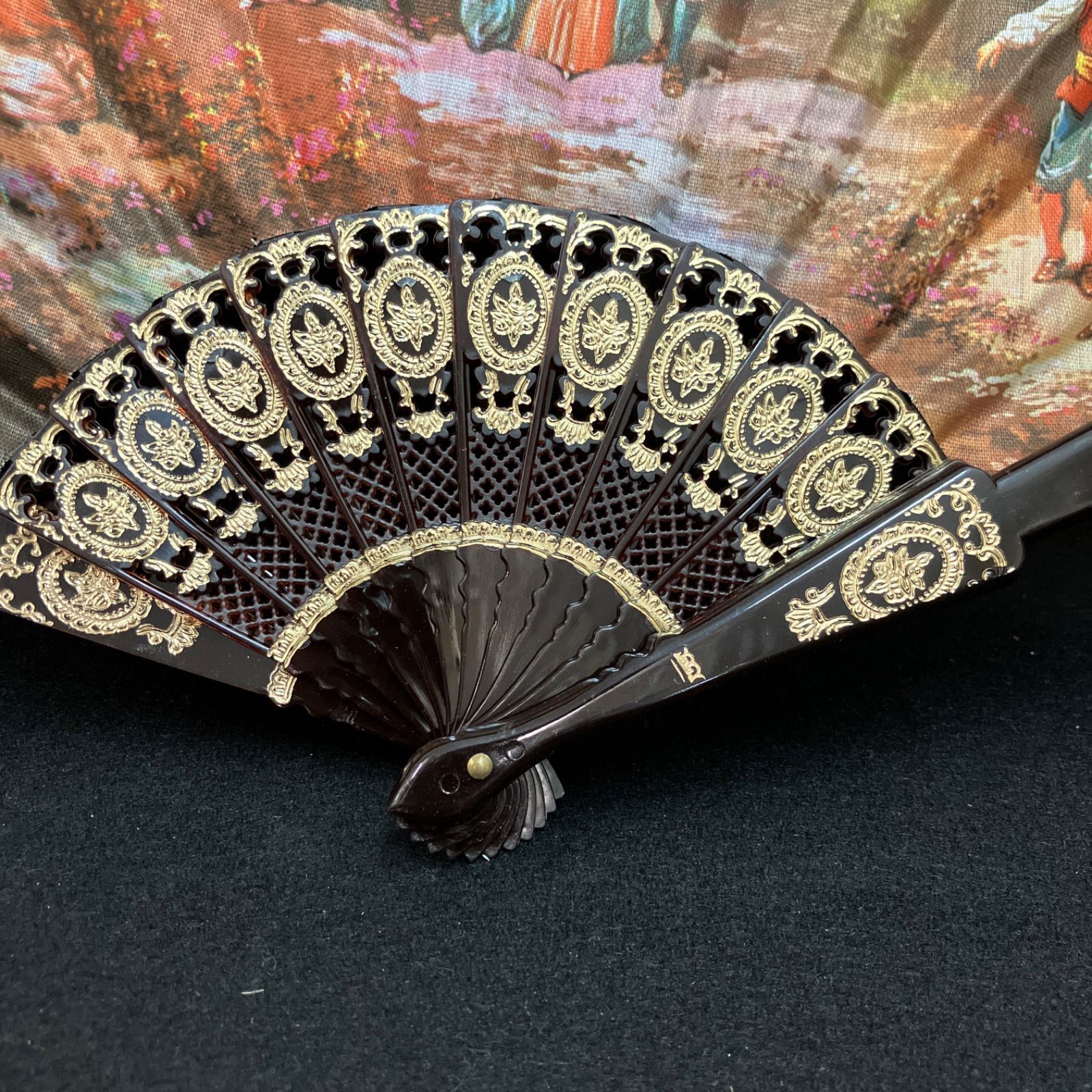 スペイン製 アンティーク風景画扇子 アンティーク 扇子 長さ約23.5cm