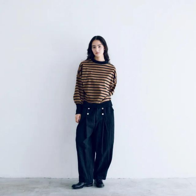 MAGALI | ハイゲージコットン・バスクボーダーカットソー (モカx